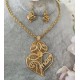 Conjunto Colar e Brincos em aço inoxidável com Coração de Viana e palavra Mãe