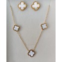 CONJUNTO TREVO DE QUATRO FOLHAS COM MADREPÉROLA - AÇO INOXIDÁVEL