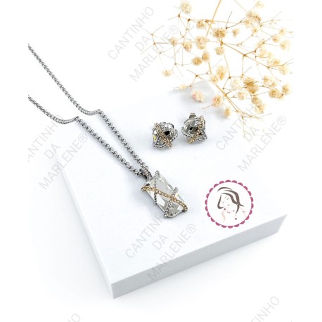 CONJUNTO EM AÇO INOXIDÁVEL E CRISTAL