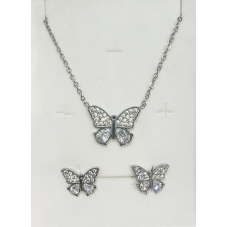 CONJUNTO DE BORBOLETA EM AÇO INOXIDÁVEL E BRILHANTES