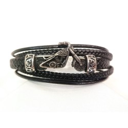 PULSEIRA MOTO - COURO E AÇO INOXIDÁVEL