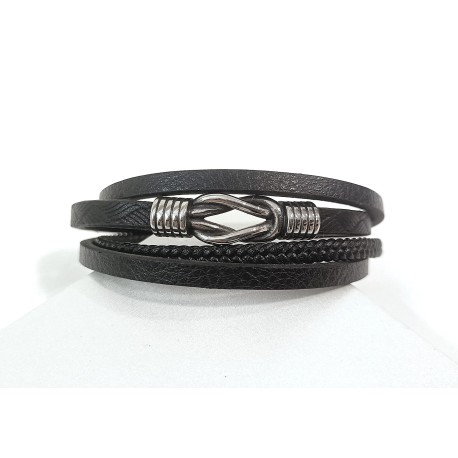PULSEIRA NÓ - COURO E AÇO INOXIDÁVEL