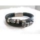 PULSEIRA CAVEIRAS - COURO E AÇO INOXIDÁVEL