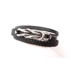 PULSEIRA NÓ MARINHO - COURO E AÇO INOXIDÁVEL