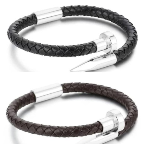 PULSEIRA PREGO - COURO E AÇO INOXIDÁVEL