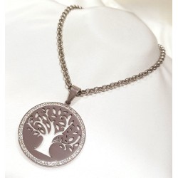 COLAR ÁRVORE DA VIDA COM BRILHANTES - AÇO INOXIDÁVEL