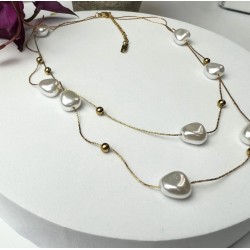 COLAR DUPLO GARGANTILHA COM PÉROLAS - AÇO INOXIDÁVEL