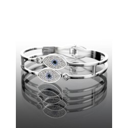 PULSEIRA BRACELETE OLHO TURCO COM BRILHANTES - AÇO INOXIDÁVEL
