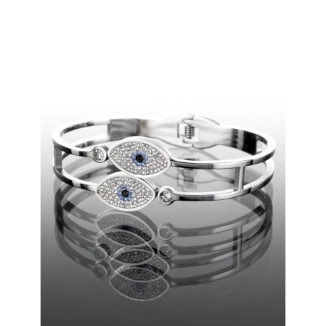 BRACELETE OLHO TURCO COM BRILHANTES - AÇO INOXIDÁVEL