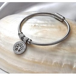 PULSEIRA ÁRVORE DA VIDA COM BRILHANTES - AÇO INOXIDÁVEL
