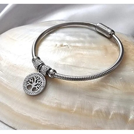 PULSEIRA ÁRVORE DA VIDA COM BRILHANTES - AÇO INOXIDÁVEL
