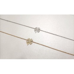 PULSEIRA TREVO 4 FOLHAS COM ZICÔNIAS - AÇO INOXIDÁVEL