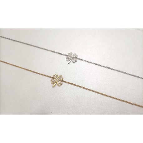 PULSEIRA TREVO 4 FOLHAS COM ZICÔNIAS - AÇO INOXIDÁVEL