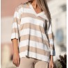 CAMISOLA DE MALHA RISCAS COM MANGA 3/4