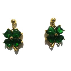 BRINCOS FLORES COM BRILHANTES VERDES - AÇO INOXIDÁVEL