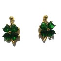 BRINCOS FLOR COM BRILHANTES VERDES - AÇO INOXIDÁVEL
