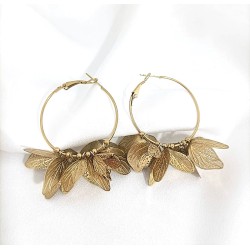 BRINCOS ARGOLA COM FOLHAS EM AÇO INOXIDÁVEL