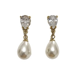 BRINCOS GOTAS DE PÉROLAS COM BRILHANTES - AÇO INOXIDÁVEL