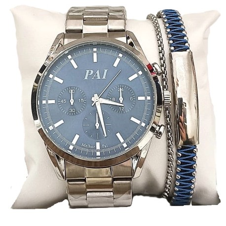 CONJUNTO RELÓGIO E PULSEIRA PAI - AÇO INOXIDÁVEL