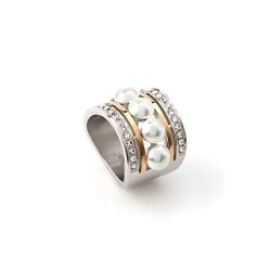 ANEL COM ZIRCÔNIAS E PÉROLAS - AÇO INOXIDÁVEL