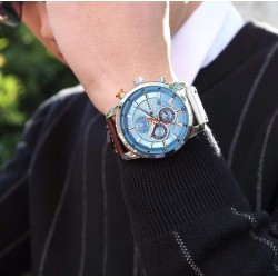 Relógio Curren em aço Inoxidável com bracelete em Pele
