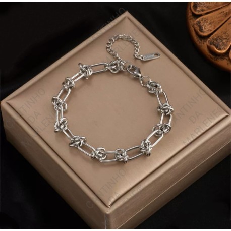 Pulseira em aço Inoxidável em malha com nós